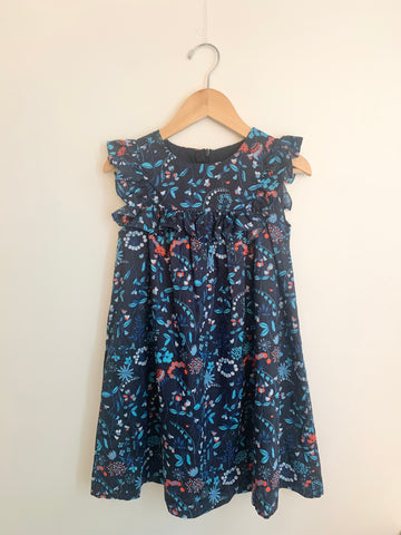 Jacadi Tank Ruffle Navy Blue Floral Dress • 8 years