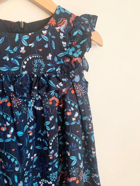 Jacadi Tank Ruffle Navy Blue Floral Dress • 8 years