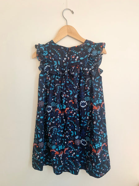 Jacadi Tank Ruffle Navy Blue Floral Dress • 8 years
