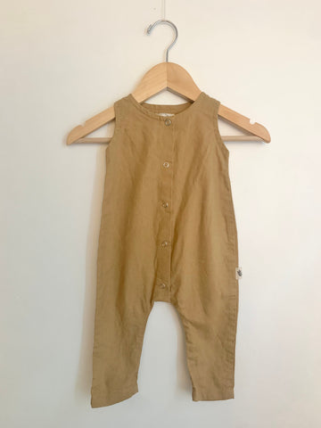 Les Petits Natures Brown Linen Tank Romper • 3-6 months