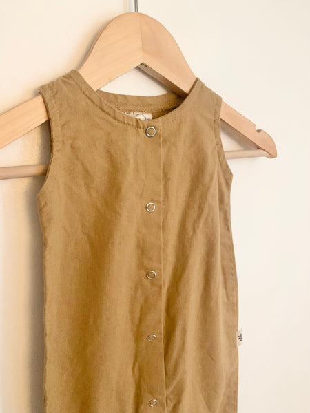 Les Petits Natures Brown Linen Tank Romper • 3-6 months