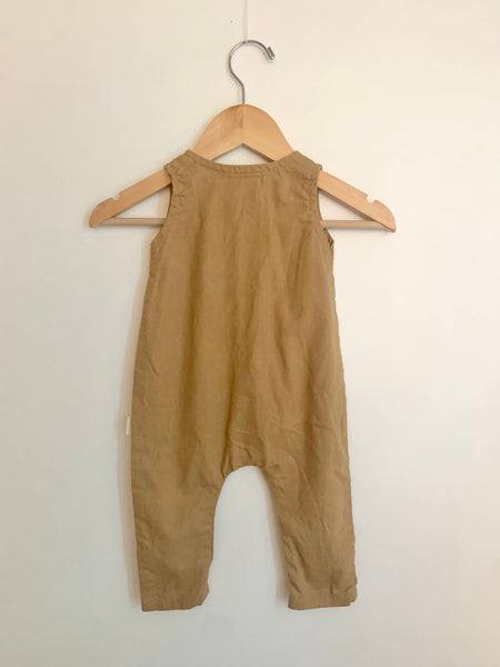Les Petits Natures Brown Linen Tank Romper • 3-6 months