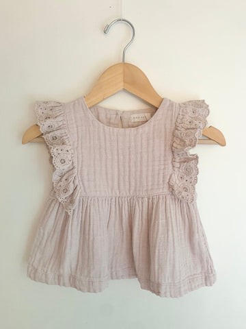 Jamie Kay Ruffle Pink Cotton Gauze Top • 1-2 years