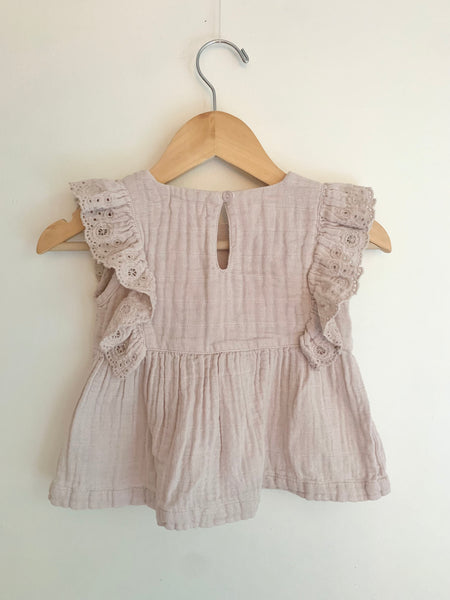 Jamie Kay Ruffle Pink Cotton Gauze Top • 1-2 years