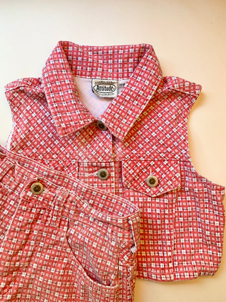 Vintage Attitude Plaid Denim 2 pc Vest Set • 6-8 years