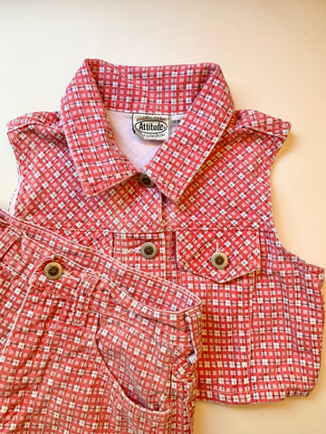 Vintage Attitude Plaid Denim 2 pc Vest Set • 6-8 years