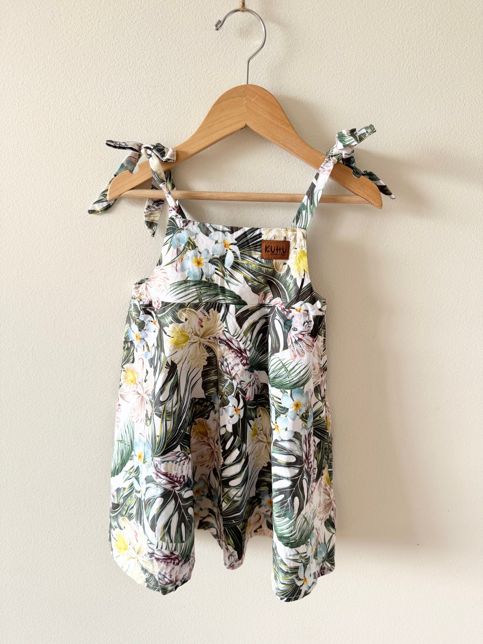 Kuhu Handmade Tropical Floral Tie Dress • 3-4 years