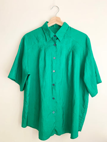 Vintage Dunnes Green short sleeve button down • Adult L/XL