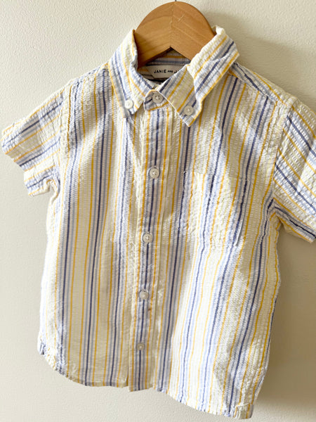 Janie and Jack Seersucker Button Up Collared Shirt • 3-4 years