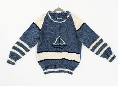 Handknit Sailboat sweater • 5-7 years